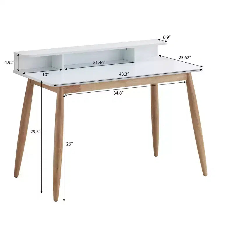 Okak 43IN Mid-Century Wooden Office Desk with Display Shelves, Writing Desk with Elegent Design, Computer Desk for Living Room, Bedroom