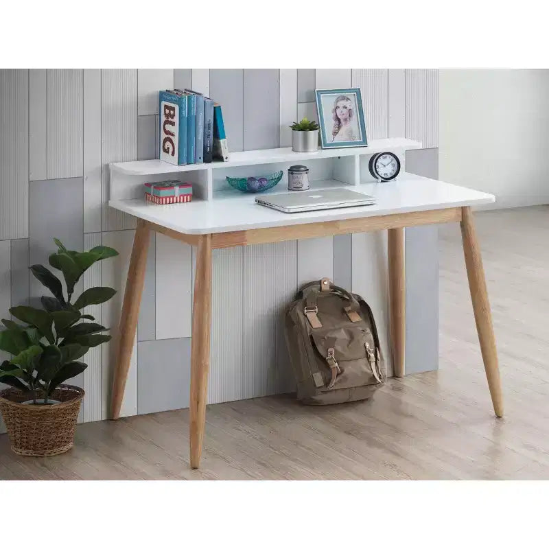 Okak 43IN Mid-Century Wooden Office Desk with Display Shelves, Writing Desk with Elegent Design, Computer Desk for Living Room, Bedroom