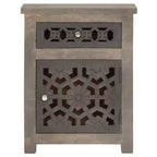 vidaXL Solid Mango Wood Bedside Cabinet - Brown, Classic Style, Carved Flower Design, Nightstand/Side Table with Drawer and Cupboard