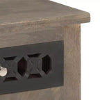 vidaXL Solid Mango Wood Bedside Cabinet - Brown, Classic Style, Carved Flower Design, Nightstand/Side Table with Drawer and Cupboard