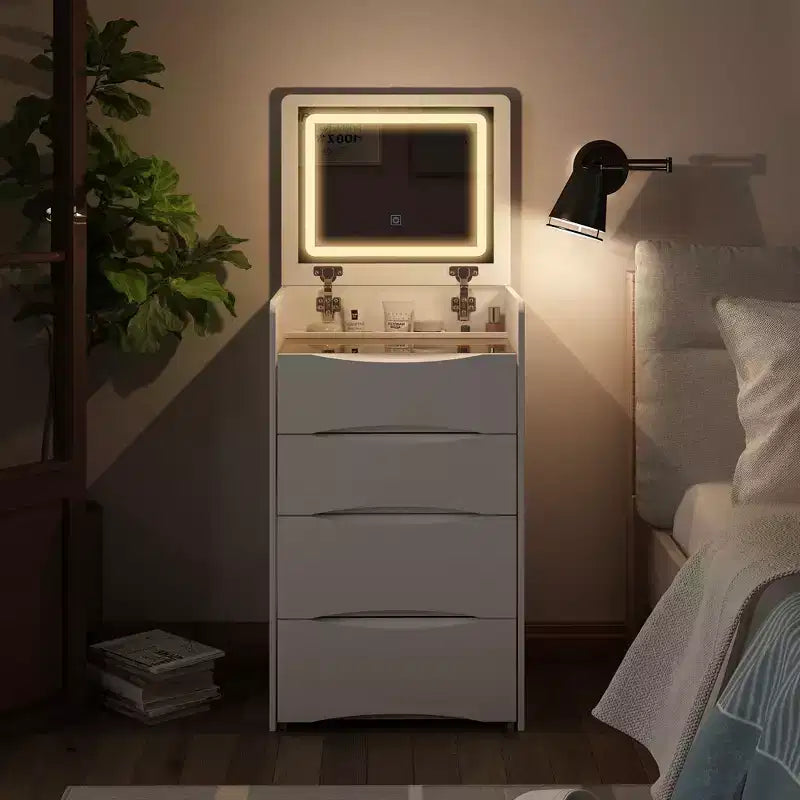 Famapy White Vanity with LED-Lit Mirror,Drawers & Movable Stool,3-Light Modes,Kids Vanity Nightstand,Computer Desk,Christmas Gift