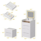 Famapy White Vanity with LED-Lit Mirror,Drawers & Movable Stool,3-Light Modes,Kids Vanity Nightstand,Computer Desk,Christmas Gift