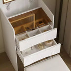 Famapy White Vanity with LED-Lit Mirror,Drawers & Movable Stool,3-Light Modes,Kids Vanity Nightstand,Computer Desk,Christmas Gift