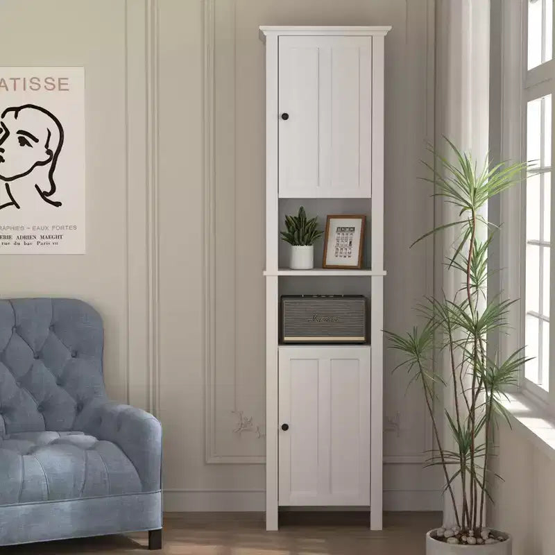 MAYEERTY Bathroom Floor Storage Cabinet with 2 Doors & 6 Shelves, Multifunctional Wooden Cabinet for Living Room Bathroom