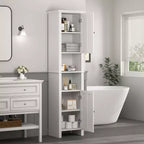 MAYEERTY Bathroom Floor Storage Cabinet with 2 Doors & 6 Shelves, Multifunctional Wooden Cabinet for Living Room Bathroom