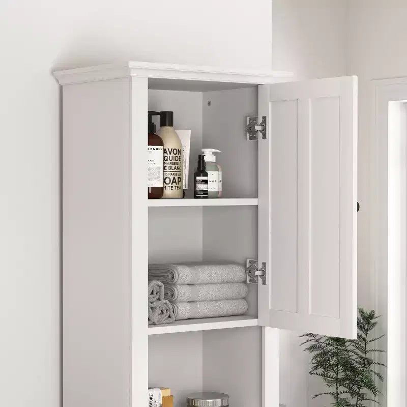 MAYEERTY Bathroom Floor Storage Cabinet with 2 Doors & 6 Shelves, Multifunctional Wooden Cabinet for Living Room Bathroom