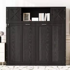 Full Size Murphy Bed Wall Bed with Storage Cabinets, Rustic Style Space-Saving Bed Frame - ModernLuxe