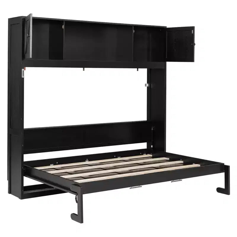 Full Size Murphy Bed Wall Bed with Storage Cabinets, Rustic Style Space-Saving Bed Frame - ModernLuxe