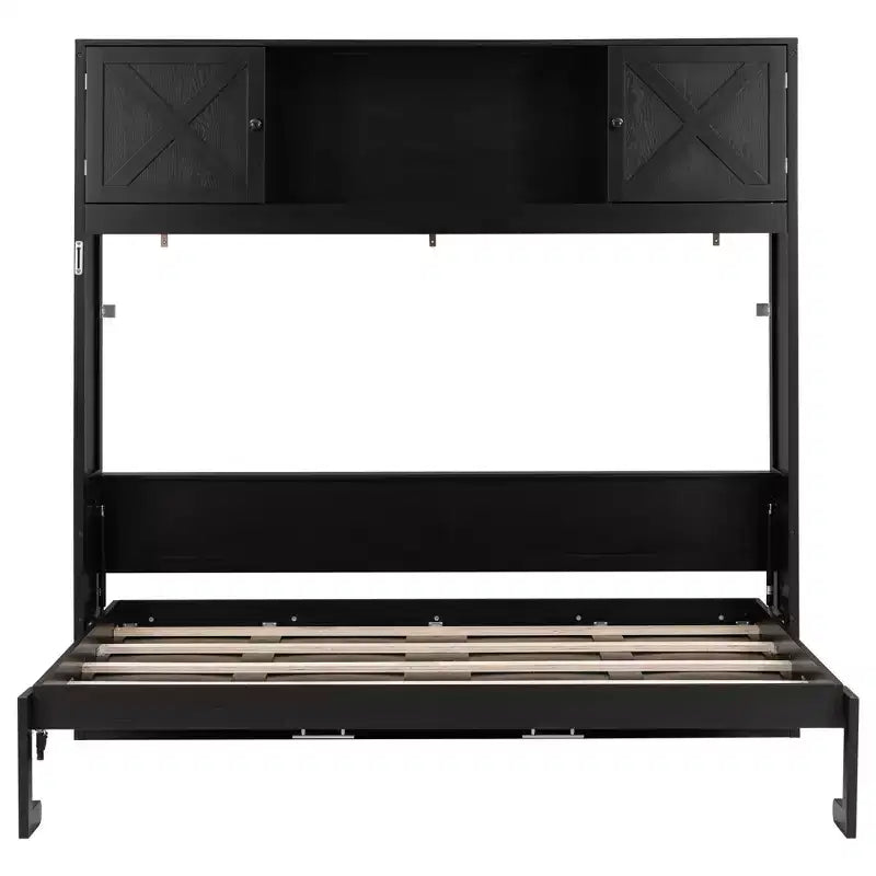 Full Size Murphy Bed Wall Bed with Storage Cabinets, Rustic Style Space-Saving Bed Frame - ModernLuxe