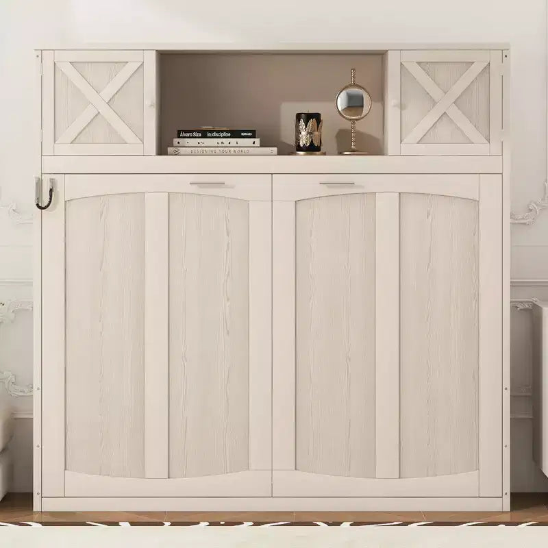 Full Size Murphy Bed Wall Bed with Storage Cabinets, Rustic Style Space-Saving Bed Frame - ModernLuxe