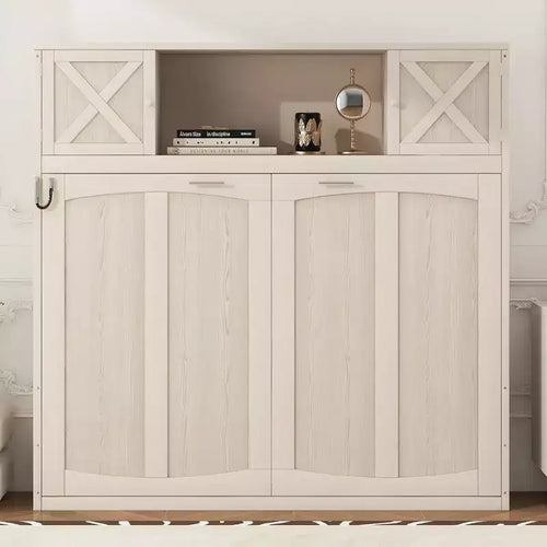 Full Size Murphy Bed Wall Bed with Storage Cabinets, Rustic Style Space-Saving Bed Frame - ModernLuxe