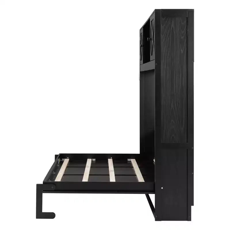 Full Size Murphy Bed Wall Bed with Storage Cabinets, Rustic Style Space-Saving Bed Frame - ModernLuxe