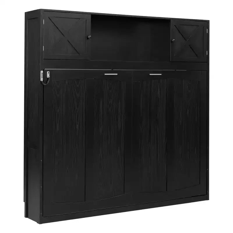 Full Size Murphy Bed Wall Bed with Storage Cabinets, Rustic Style Space-Saving Bed Frame - ModernLuxe