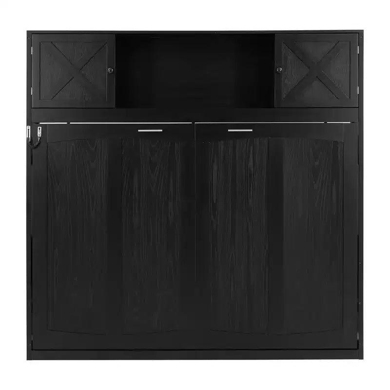 Full Size Murphy Bed Wall Bed with Storage Cabinets, Rustic Style Space-Saving Bed Frame - ModernLuxe