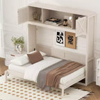 Full Size Murphy Bed Wall Bed with Storage Cabinets, Rustic Style Space-Saving Bed Frame - ModernLuxe