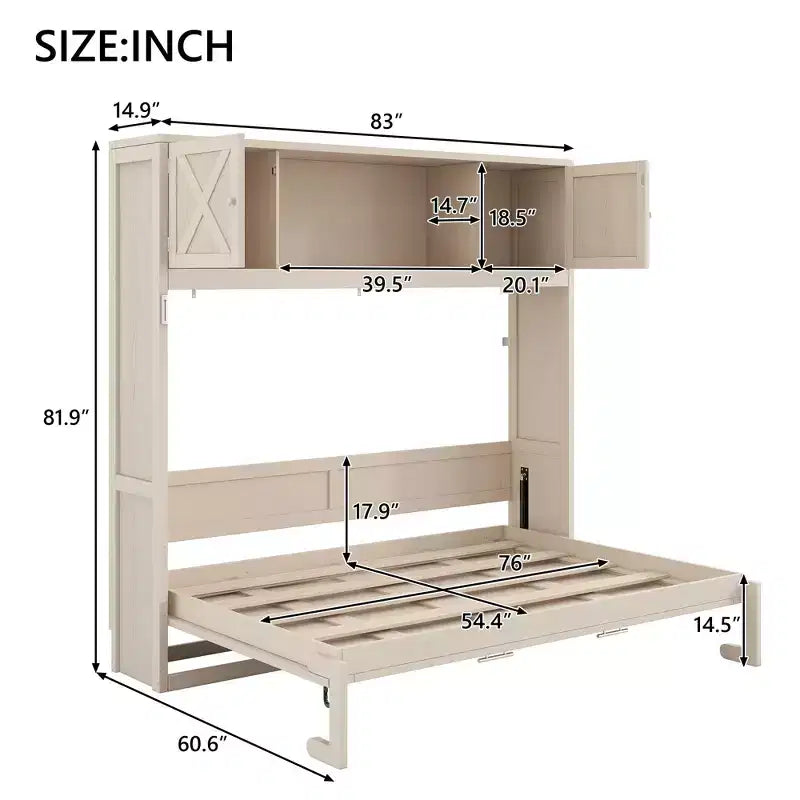 Full Size Murphy Bed Wall Bed with Storage Cabinets, Rustic Style Space-Saving Bed Frame - ModernLuxe
