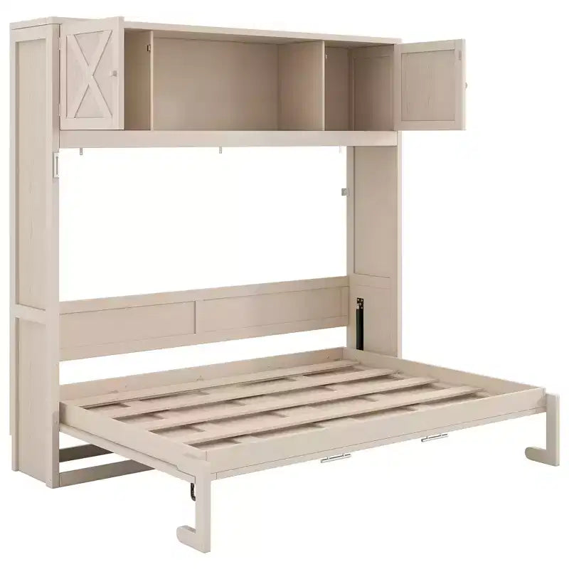 Full Size Murphy Bed Wall Bed with Storage Cabinets, Rustic Style Space-Saving Bed Frame - ModernLuxe