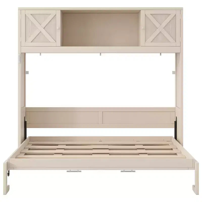 Full Size Murphy Bed Wall Bed with Storage Cabinets, Rustic Style Space-Saving Bed Frame - ModernLuxe