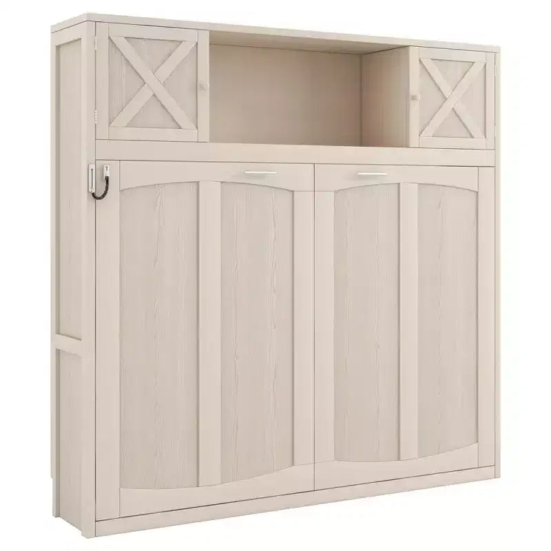 Full Size Murphy Bed Wall Bed with Storage Cabinets, Rustic Style Space-Saving Bed Frame - ModernLuxe