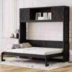 Full Size Murphy Bed Wall Bed with Storage Cabinets, Rustic Style Space-Saving Bed Frame - ModernLuxe