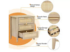 Rattan Nightstand, Boho Nightstand with 3 Natural Rattan Drawers, Bedside Table with Sturdy Wood Legs, Modern Side Table with Storage Drawers