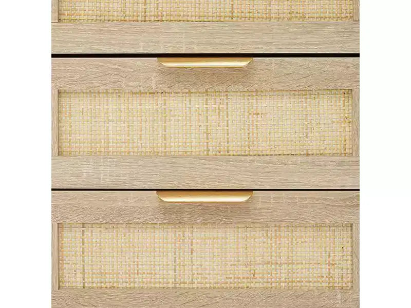 Rattan Nightstand, Boho Nightstand with 3 Natural Rattan Drawers, Bedside Table with Sturdy Wood Legs, Modern Side Table with Storage Drawers