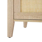 Rattan Nightstand, Boho Nightstand with 3 Natural Rattan Drawers, Bedside Table with Sturdy Wood Legs, Modern Side Table with Storage Drawers