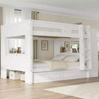 Polibi Full Size Bunk Bed with Built-In Bookshelves, Desk and Storage Space