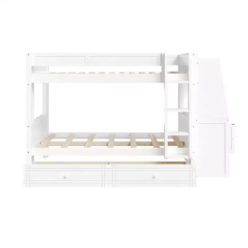 Polibi Full Size Bunk Bed with Built-In Bookshelves, Desk and Storage Space