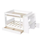 Polibi Full Size Bunk Bed with Built-In Bookshelves, Desk and Storage Space