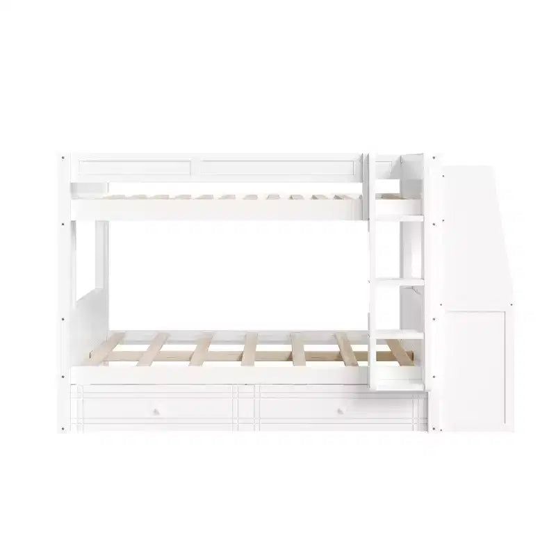 Polibi Full Size Bunk Bed with Built-In Bookshelves, Desk and Storage Space