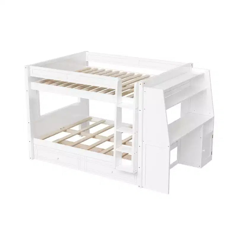 Polibi Full Size Bunk Bed with Built-In Bookshelves, Desk and Storage Space