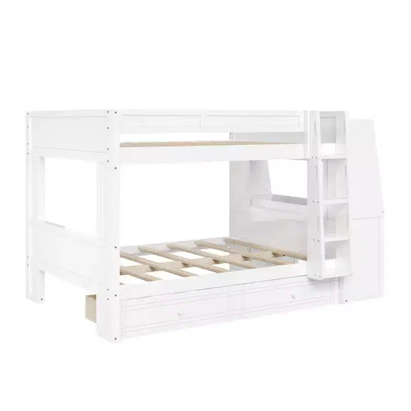 Polibi Full Size Bunk Bed with Built-In Bookshelves, Desk and Storage Space