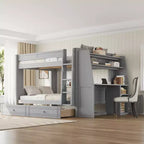 Polibi Full Size Bunk Bed with Built-In Bookshelves, Desk and Storage Space