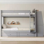 Polibi Full Size Bunk Bed with Built-In Bookshelves, Desk and Storage Space