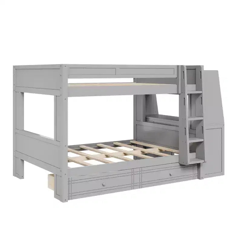 Polibi Full Size Bunk Bed with Built-In Bookshelves, Desk and Storage Space