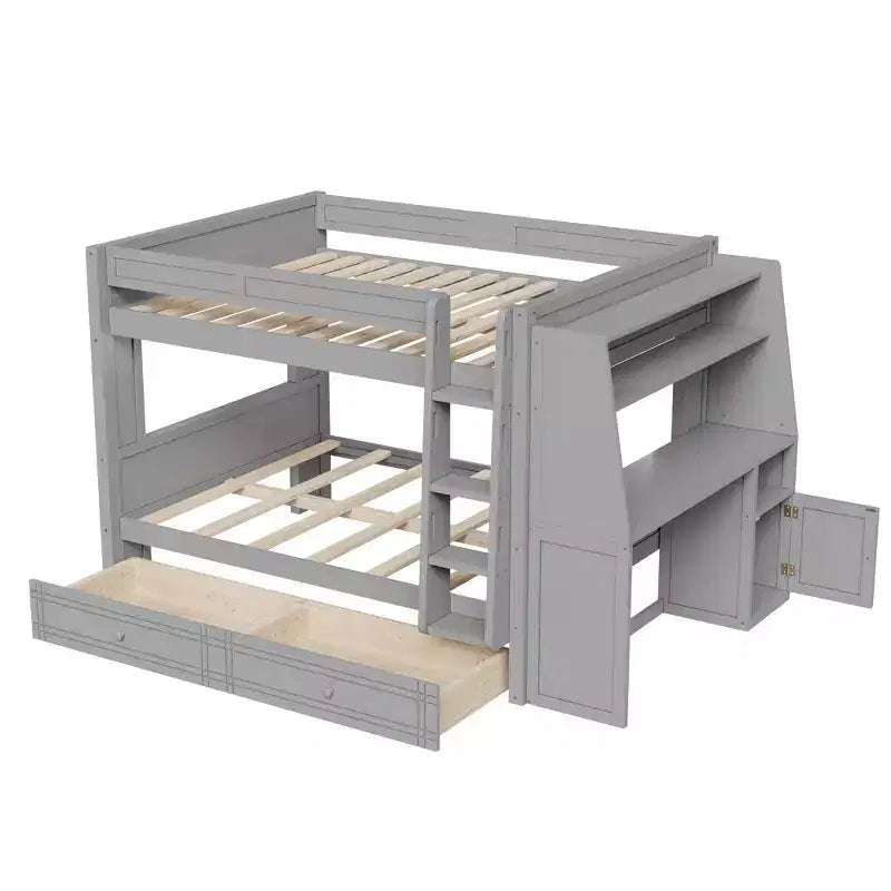 Polibi Full Size Bunk Bed with Built-In Bookshelves, Desk and Storage Space