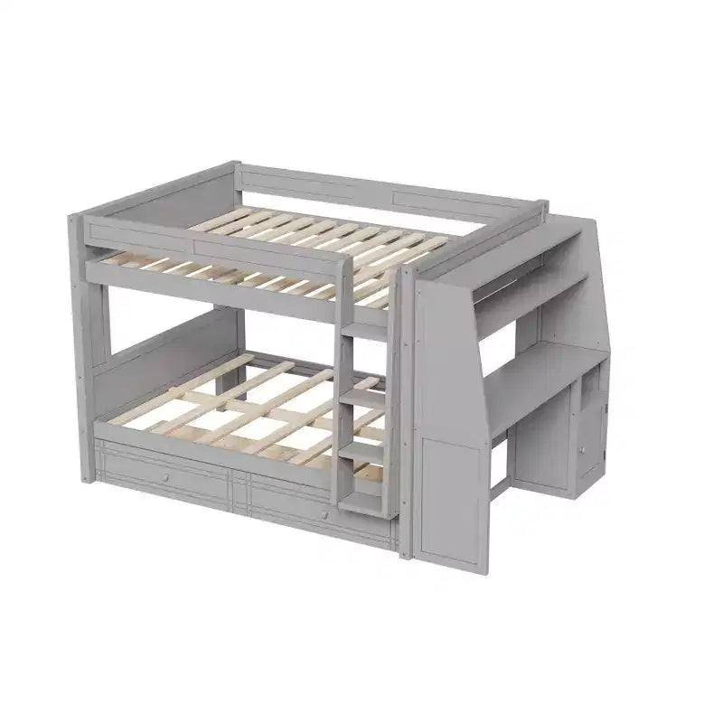 Polibi Full Size Bunk Bed with Built-In Bookshelves, Desk and Storage Space