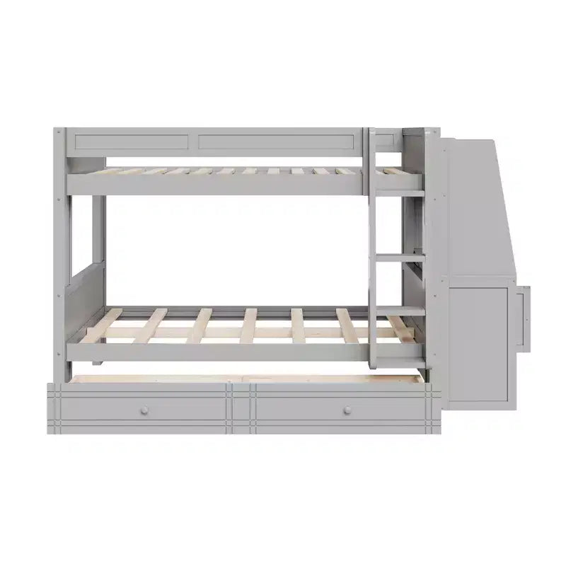 Polibi Full Size Bunk Bed with Built-In Bookshelves, Desk and Storage Space