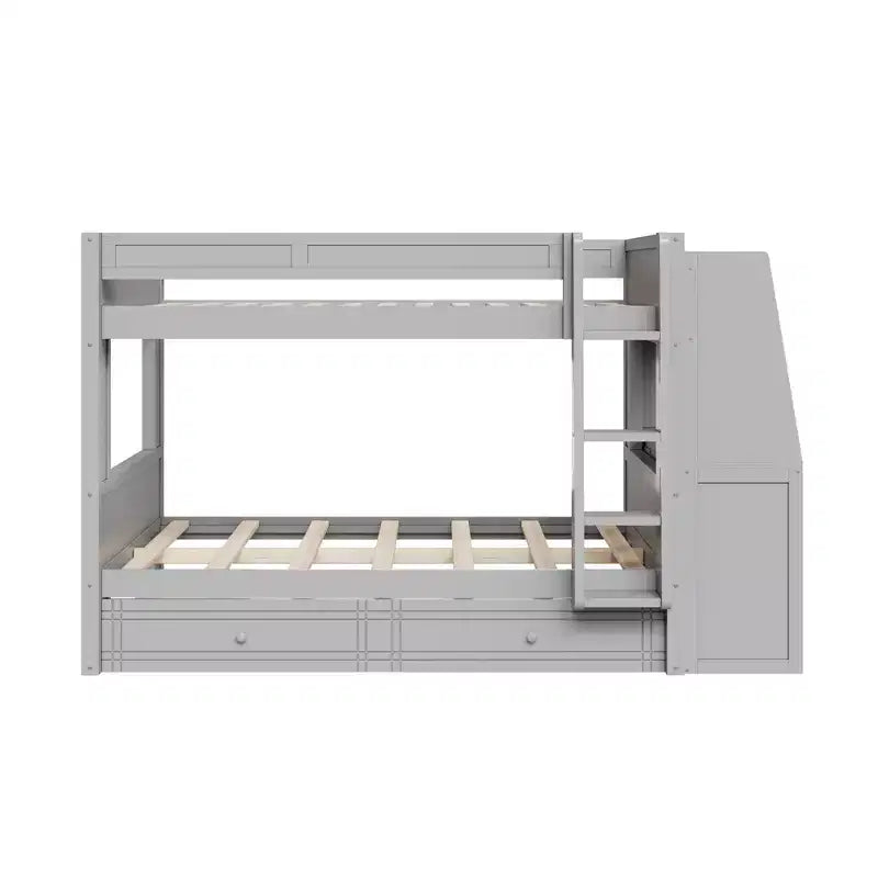 Polibi Full Size Bunk Bed with Built-In Bookshelves, Desk and Storage Space