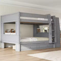 Polibi Full Size Bunk Bed with Built-In Bookshelves, Desk and Storage Space