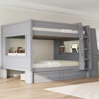 Polibi Full Size Bunk Bed with Built-In Bookshelves, Desk and Storage Space