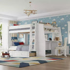 Polibi Full Size Bunk Bed with Built-In Bookshelves, Desk and Storage Space