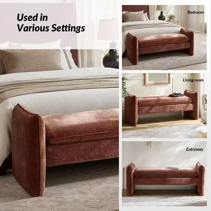 Donna Modern Chenille Fabric Upholstered Bench|ARTFUL LIVING DESIGN