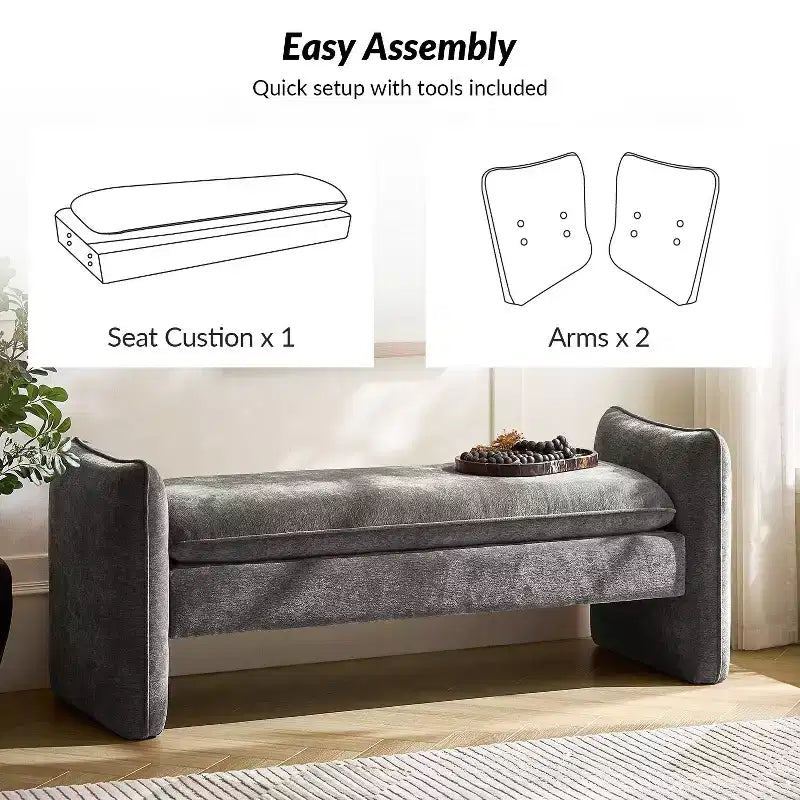 Donna Modern Chenille Fabric Upholstered Bench|ARTFUL LIVING DESIGN