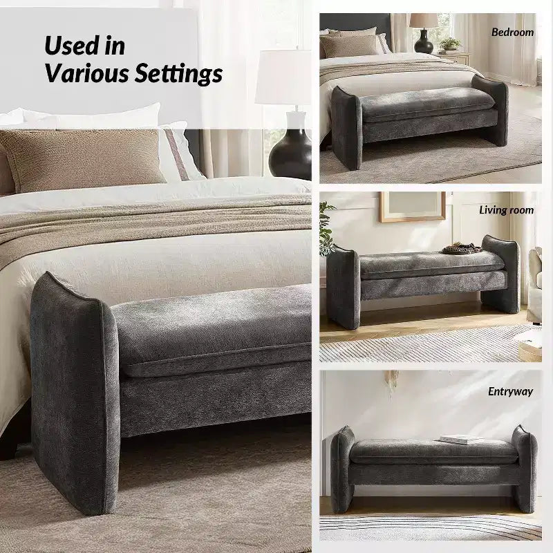 Donna Modern Chenille Fabric Upholstered Bench|ARTFUL LIVING DESIGN