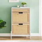 Shoe Cabinet Storage with 2 Flip Drawers and 1 Drawer,Freestanding Rattan Shoe Organizer with 3-Tier Adjustable Shelves for Slippers,Sneakers,Heels