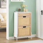 Shoe Cabinet Storage with 2 Flip Drawers and 1 Drawer,Freestanding Rattan Shoe Organizer with 3-Tier Adjustable Shelves for Slippers,Sneakers,Heels