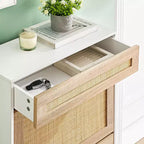 Shoe Cabinet Storage with 2 Flip Drawers and 1 Drawer,Freestanding Rattan Shoe Organizer with 3-Tier Adjustable Shelves for Slippers,Sneakers,Heels