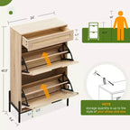Shoe Cabinet Storage with 2 Flip Drawers and 1 Drawer,Freestanding Rattan Shoe Organizer with 3-Tier Adjustable Shelves for Slippers,Sneakers,Heels